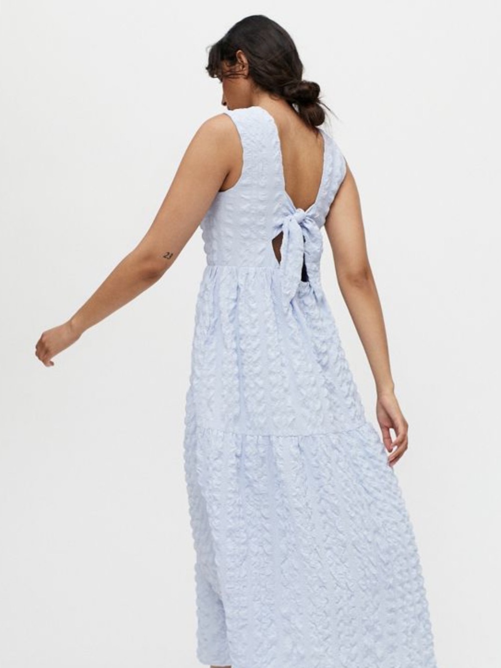 En Saison Georgia Midi Dress in Light Blue with Tie-Back